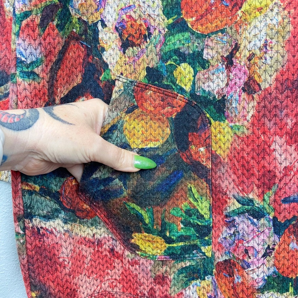 Soft Surroundings Floral Print Knit Tunic Top Pockets Sz L Pointelle Artsy‎ Boho - Picture 4 of 11
